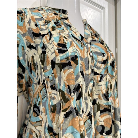Notations Plus Size 1X Turquoise Gray Abstract Print Blouse Tunic Stretch Knit - Picture 4 of 8